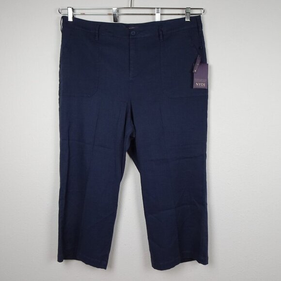 NYDJ Wide Leg Pants Women's Plus Size 18W Blue Linen Blend Cropped - Picture 1 of 11